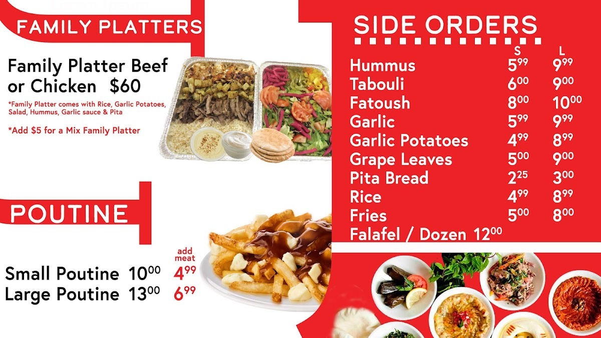 JJ's Shawarma Menu - Family Platters & Poutine